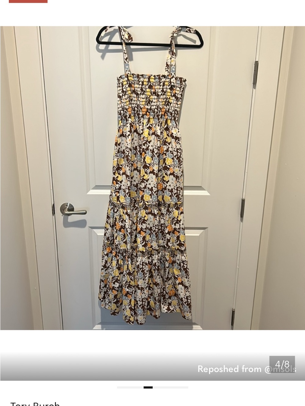 Tory Burch Reverie Floral Smocked Maxi Tie-Shoulder Dress - Picture 4 of 5